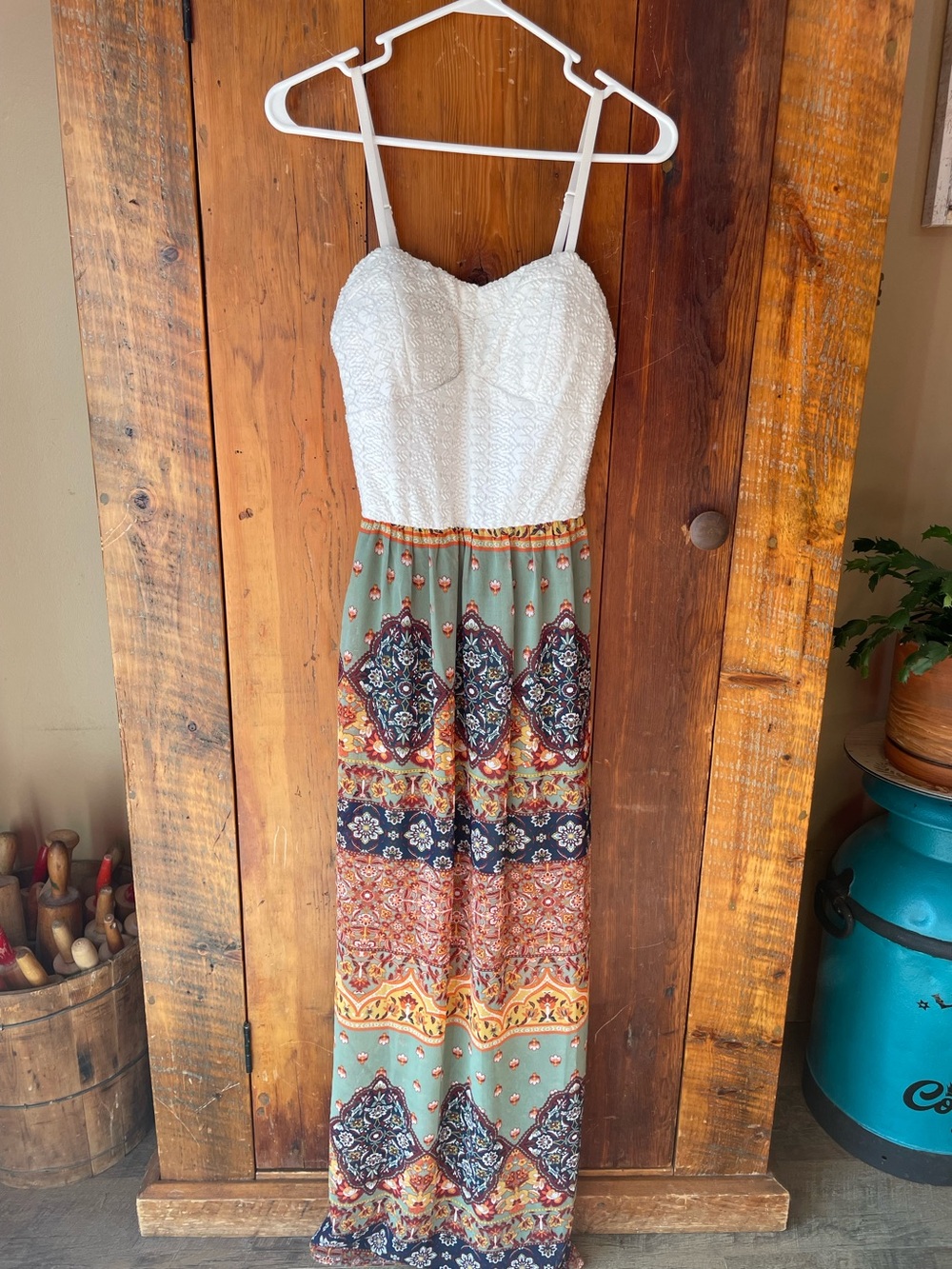 As U Wish White Lace Top Multi-Print Maxi Dress